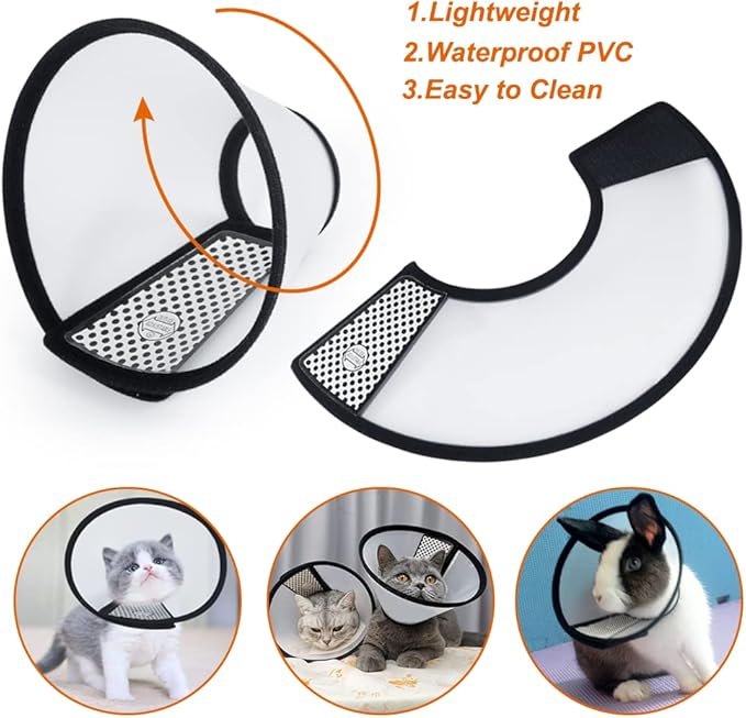 Vivifying Cat Cone, Adjustable Recovery Pet Cone, 6.1 Inches Lightweight Plastic Elizabethan Collar for Small Cats, Kittens and Rabbits (Black)