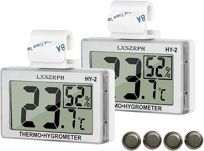 Reptile Hygrometer Thermometer LCD Display Digital Reptile Tank Hygrometer Thermometer with Hook Temperature Humidity Meter Gauge for Reptile Tanks, Terrariums, Vivarium (2 Packs)