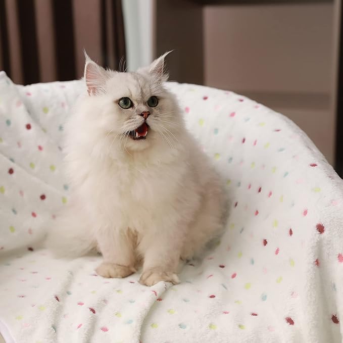 Luciphia 1 Pack 2 Pet Blankets for Dogs Cats, Fleece Print Dog Cat Blankets for Small Medium Large Puppy Kitten, Dot Grey White Large(41x31 inch)