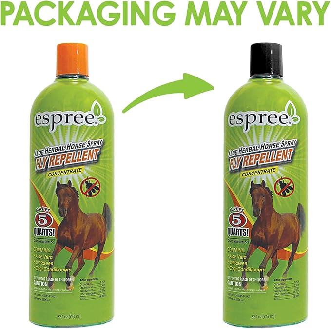 Espree Aloe Herbal Horse Spray | Fly Repellent with Aloe, Sunscreen, and Coat Conditioners | Promotes a Healthy Coat and Protection from The Sun | 32 oz Concentrate