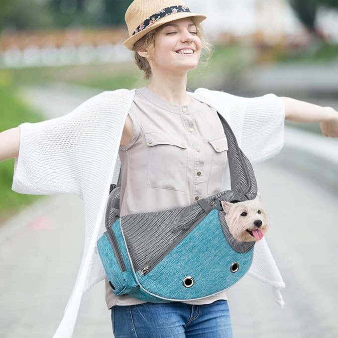 PetAmi Dog Sling Carrier for Small Dogs, Puppy Carrier Sling Purse, Dog Bags for Traveling, Carrying Bag to Wear Medium Cat, Adjustable Crossbody Pet Sling Travel, Poop Bag Dispenser, Max 5 lbs, Blue