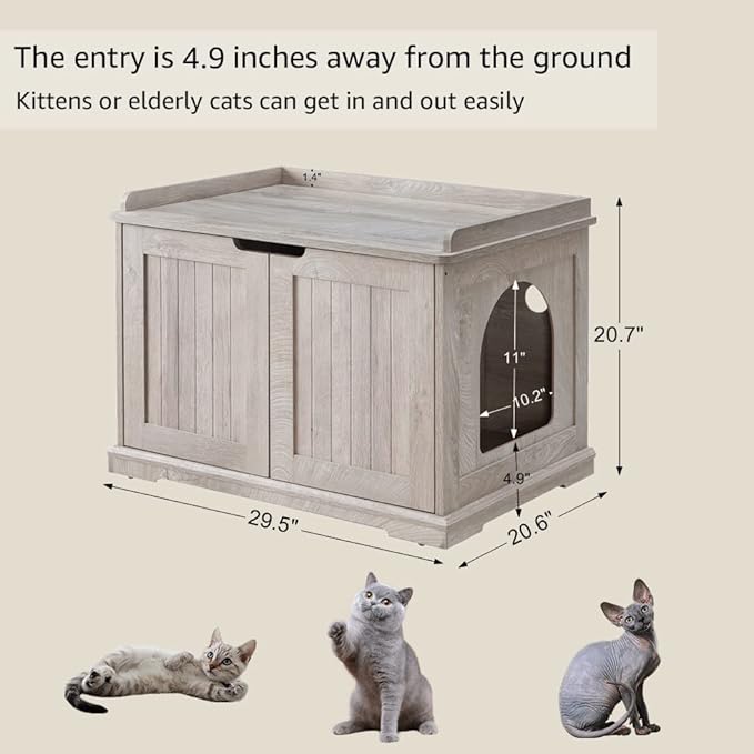 unipaws Cat Litter Box Enclosure Furniture, Cat Washroom, Hidden Litter Box Cover, Cabinet for Large Cat, Dog Proof Cat Litter Boxes, Hideaway Litter Box, Cat House, Weathered Grey