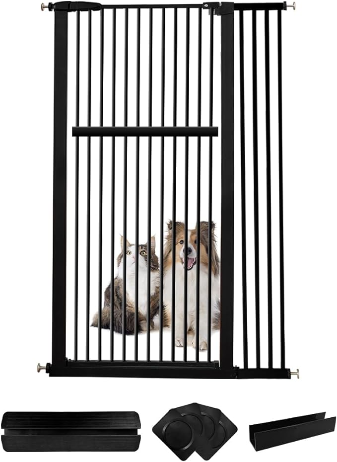 Extra Tall Pet Gate 55.12" High Pressure Mounted 38.39"-42.51" Extra Wide (9 Sizes) 1.37" Gap for Cat Dog Children Stairs Doorway Hallway No Drilling Auto-Close (38.39"-42.51", Black)