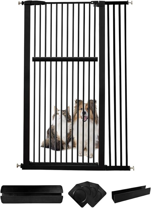 Extra Tall Pet Gate 55.12" High Pressure Mounted 38.39"-42.51" Extra Wide (9 Sizes) 1.37" Gap for Cat Dog Children Stairs Doorway Hallway No Drilling Auto-Close (38.39"-42.51", Black)