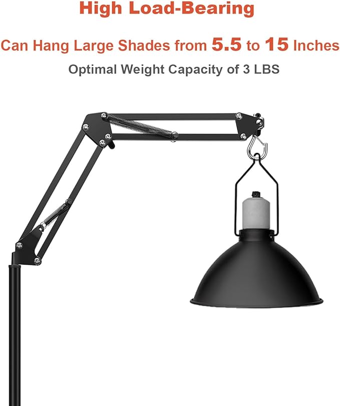 Reptile Lamp Stand, Adjustable 15.7 to 74.3 In Heat Lamp Metal Bracket Floor Light Holder for Lizards Bearded Dragons Chicks Terrarium Tank