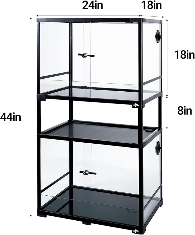 Double Stacked Reptile Tank 68 Gallon, Stackable Reptile Terrarium 24" x 18" x 44", Front Opening, Full Vision, Knock Down, Tall Glass Reptile Cage Habitat for Bearded Dragon, Lizard, Snake, Gecko
