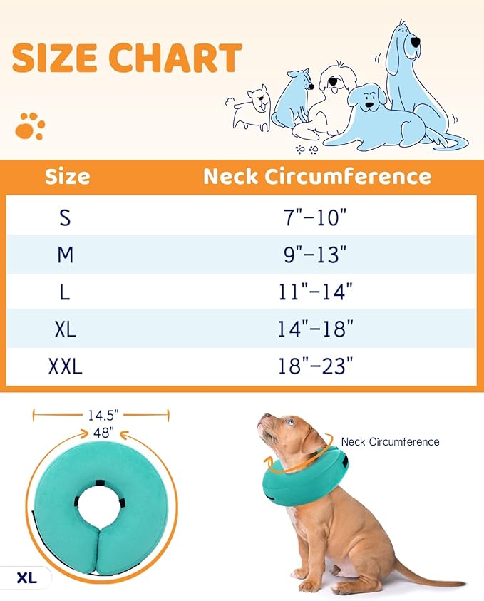 Supet Inflatable Dog Cone Collar Alternative After Surgery, Dog Donut Collar Recovery ECollar to Stop Licking, Soft Dog Cone for Small Medium Large Dogs