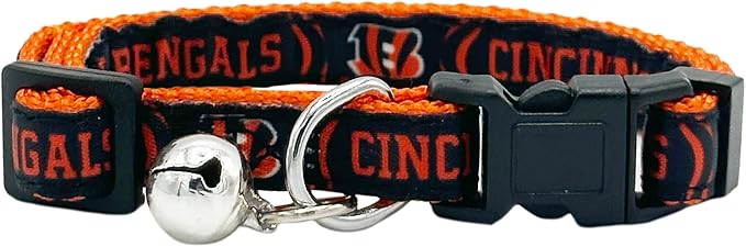 NFL CAT Collar Cincinnati Bengals Satin Cat Collar Football Team Collar for Dogs & Cats. A Shiny & Colorful Cat Collar with Ringing Bell Pendant