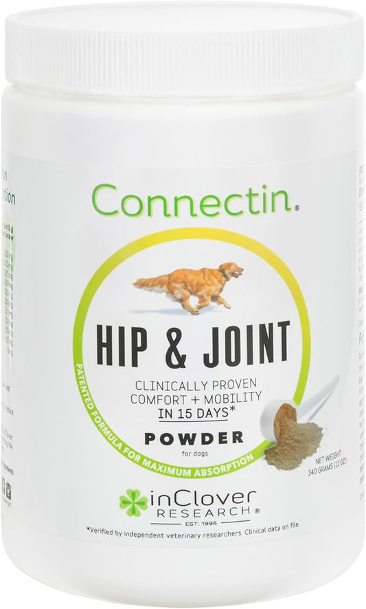 InClover Connectin Hip and Joint Supplement for Dogs. Combines Glucosamine, Chondroitin and Hyaluronic Acid with Herbs for Comfort and Mobility