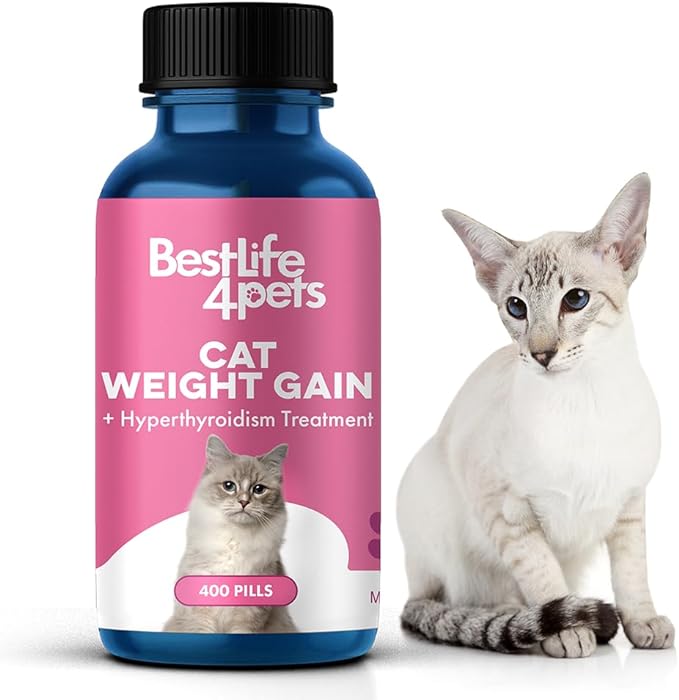 BestLife4Pets Cat Hyperthyroid + Weight Gain Support - Feline Thyroid Supplement for Metabolic Support - All-in-One Thyroid Supplement for Weight Management - Easy to Use Natural Pills
