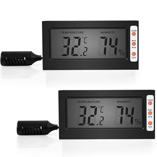 Simple Deluxe Digital Thermometer and Humidity Gauge with Remote Probes for Brooder Reptiles Terrarium, 10 Pack, Black