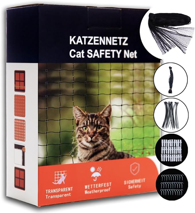 Balcony Cat Net,Transparent,Preventing Falls Net,Pet Cat Protective Net,Used to Fix Balconies,Terraces,Windows,Roof Chimney Openings(13x33ft,Color: Black)