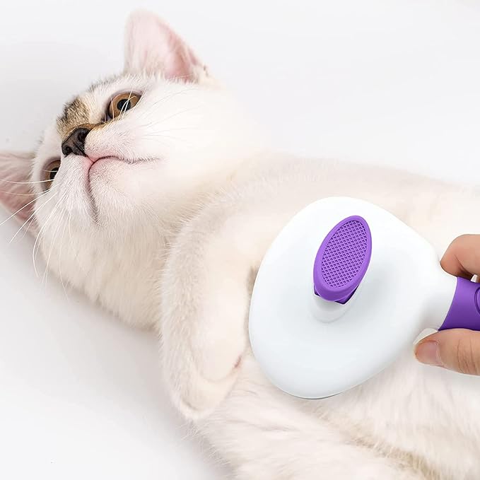 Cat Brushes for Indoor Cats, Dog Brush for Shedding with Metal Cat Comb, Self Cleaning Pet Hair Brush with Release Button for Grooming Kitten(Purple)