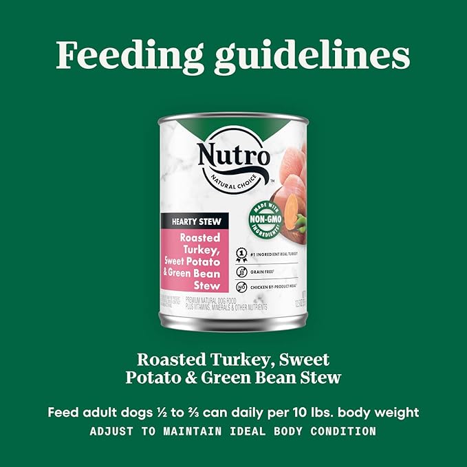 NUTRO HEARTY STEW Adult Natural Grain Free Wet Dog Food Cuts in Gravy Roasted Turkey, Sweet Potato & Green Bean Stew (12) 12.5 oz Cans