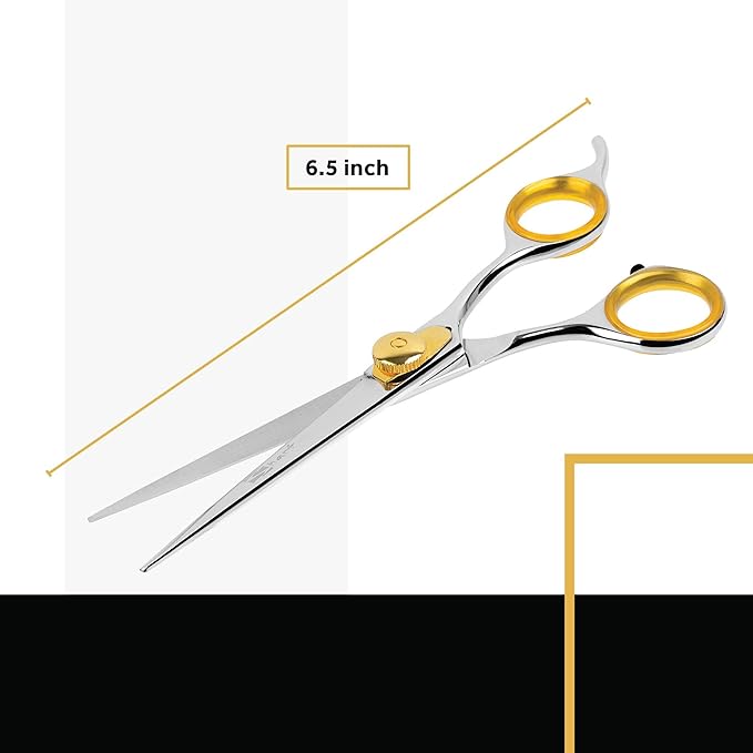 Sharf Gold Touch Pet Grooming Shear | Straight Cat & Dog Grooming Scissors | 6.5 Inch | 440c Japanese Stainless Steel Pet Dog Shearing Scissors | Animal Shears with Removable Comfort Rings