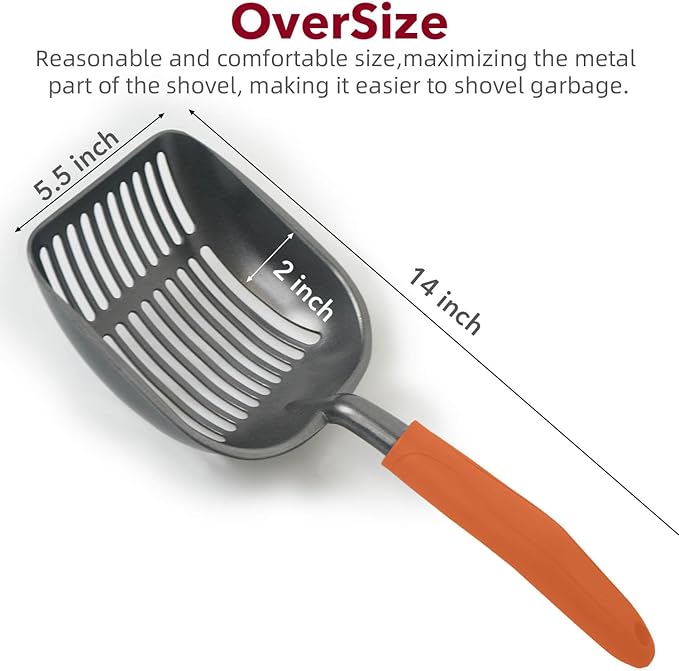 Metal Cat Litter Scoop - Non Stick Aluminum Alloy Aluminum cat Litter Scooper, Solid and Durable Oversized Metal Litter Scoops, Solid Metal, Fecal screening, Solid Handlel Orange