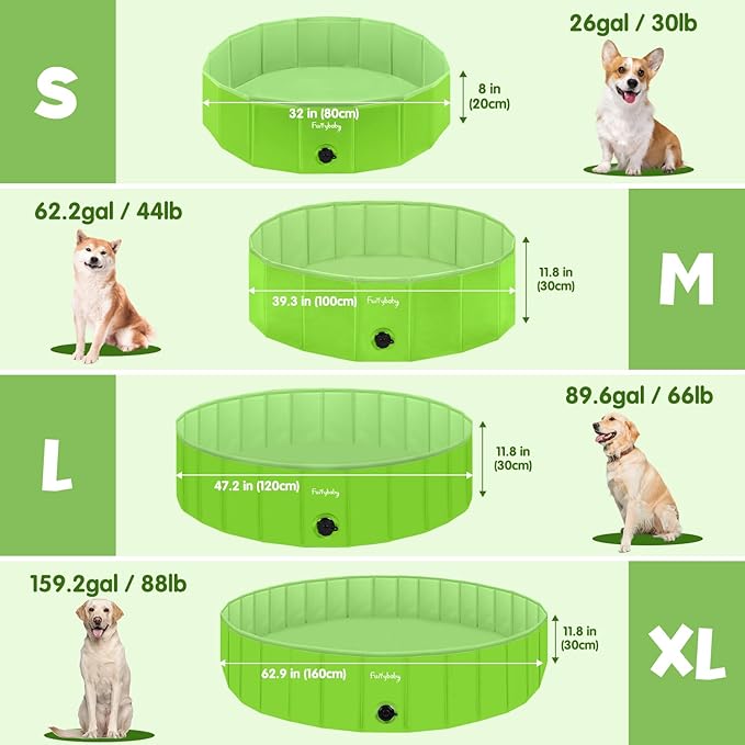 Furrybaby Dog Pool, Foldable Dog Pools for Large Dogs Portable Pet Pool Kiddie Pool Doggie Wading Pool Dog Swimming Pool(Green 32'') Indoor and Outdoor