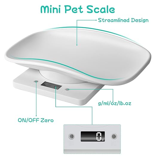 Digital Pet Scale, Newborn Puppy Whelping Supplies, Accurate Small Animal Scale for Puppies/Kitten/Dog/Cat/Hedgehog, Multi-Function LCD Scale with Tape Measure, Max 22lb