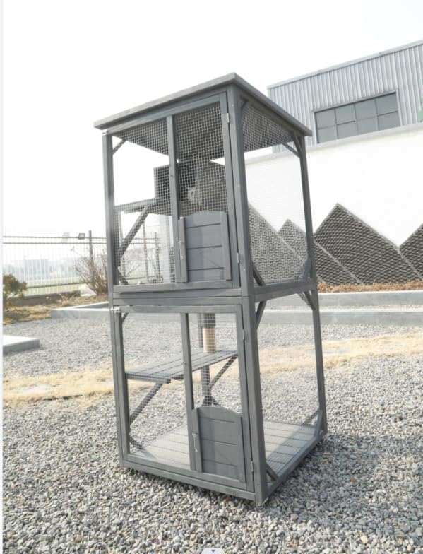 Catio Outdoor Cat House, Wooden Large Enclosure with Run on Wheels, 64" Outdoor/Indoor Cat Catio for Multiple Cats with Waterproof Roof, Platforms, Resting Box, Cat Scratching Post