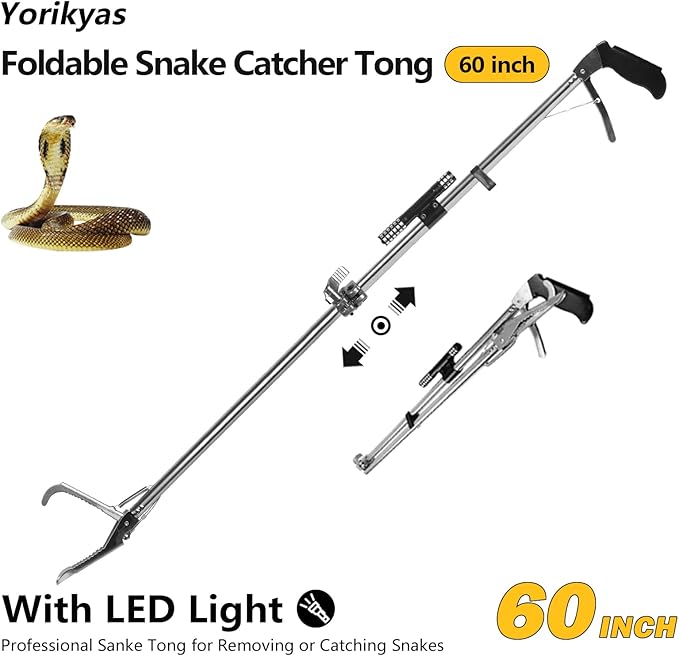 Snake Catcher Reptile Grabber Tongs Wide Jaw Handling Stick Clip Alloy Rattlesnake Handling Remove Tool Kit-60 Inch