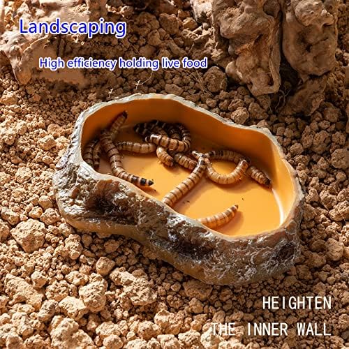 Simulation Rock Reptile Feeding Bowls Resin Feeder Lizard Toad Tortoise Hedgehog Habitat Accessories Terrarium Tank Ornament Water Food Dish,5.5 x 3.7 x 1.2inches (Medium)