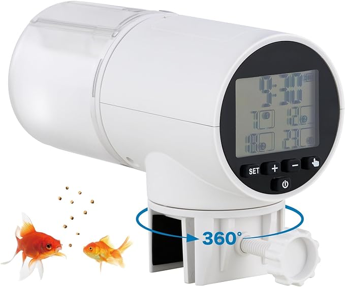 Automatic Fish Feeding Machine, Suitable for Aquarium or Fish Tank, Weekend and Holiday Display Battery Powered Fish Food Moisture-Proof Goldfish Turtle Food Distribution Machine,200ml Large Capacity