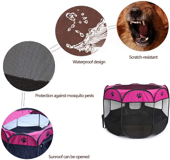 Pet Playpen, Foldable Dog Playpens, Portable Exercise Kennel Tent for Puppies/Dogs/Cats/Rabbits, Dog Play Tent with Removable Mesh Shade Cover for Travel Indoor Outdoor Using