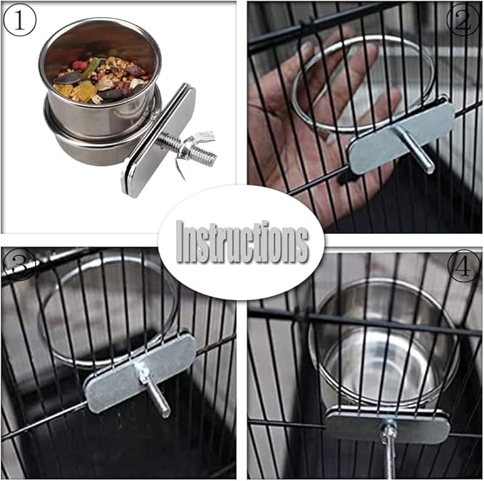 2 Pcs Parrot Feeding Cups Birds Food Dish Parrot Bowl Stainless Steel Parrot Feeding Cups Sturdy Water Bowl Bird Feeding Dish Suitable for Parrots or Other Birds Bird Feeding Dish (S-1.73in/2.17in)