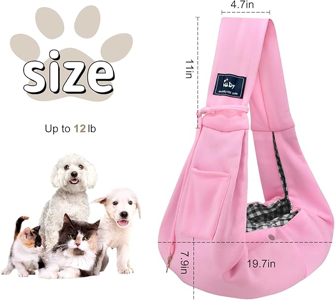 CUBY Dog and Cat Sling Carrier - Hands Free Reversible Pet Papoose Bag - Soft Pouch and Tote Design - Suitable for Puppy, Small Dogs Cats Outdoor (Pink, Unadjustable strap)