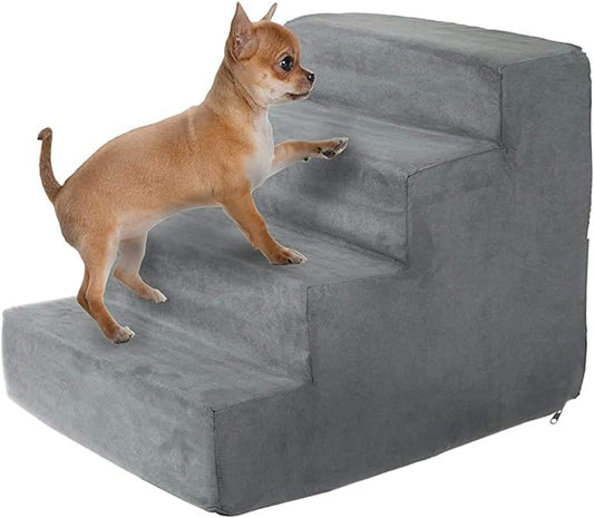 4-Step Pet Stairs - Nonslip Foam Dog and Cat Steps with Removable Zippered Microfiber Cover - Designed for Home or Vehicle Use by PETMAKER (Gray)