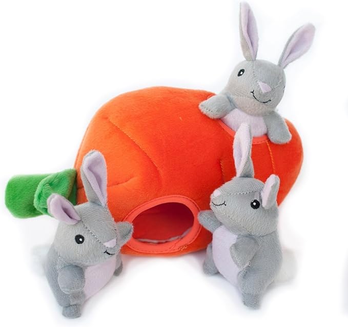 ZippyPaws Burrow Squeaky Hide and Seek Plush Dog Toy, Bunny 'n Carrot