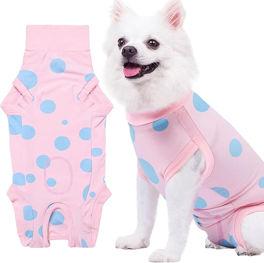 Dog Recovery Suit, Professional Dog Surgery Suit Post Spay, Neuter, Abdominal Surgical Suit for Male Female Dogs Can Pee, Prevent Licking Soft Breathable Cotton Covers Wound (Pink, X-Small)