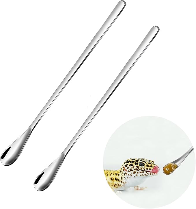 2PCS Reptile Food Spoon, Powder Fruit Mixing Stirring Food Long Handle Feeding Tool Fits for Crested Gecko Gargoyle Bearded Dragon Lizard