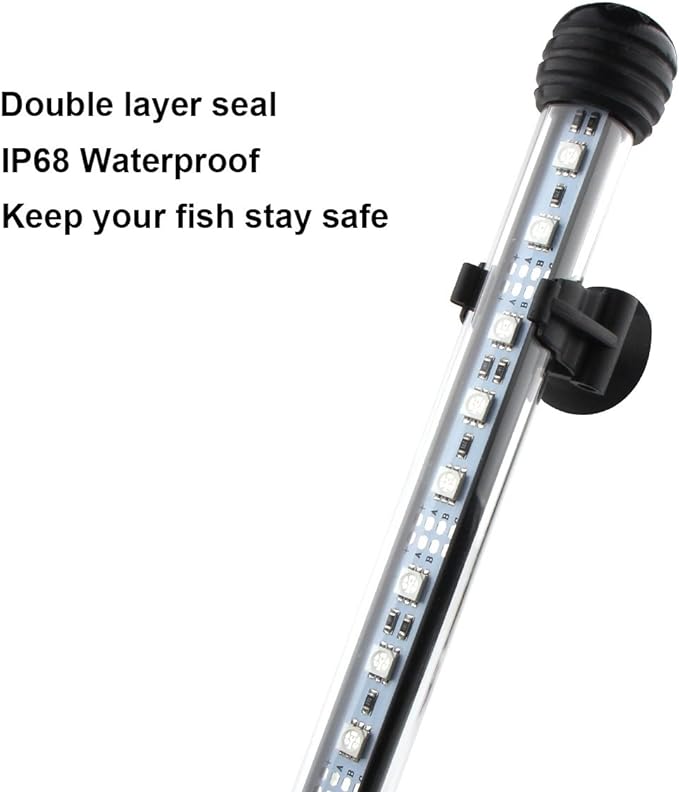 15 inches LED Aquarium Light, 2.5W Fish Tank Light Underwater Light Submersible Crystal Glass Lights, 21 LED Beads 12 Colors 19 Modes Brightness Adjustable Memory Function IP68 Waterproof