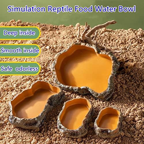 Simulation Rock Reptile Feeding Bowls Resin Feeder Lizard Toad Tortoise Hedgehog Habitat Accessories Terrarium Tank Ornament Water Food Dish,5.5 x 3.7 x 1.2inches (Medium)