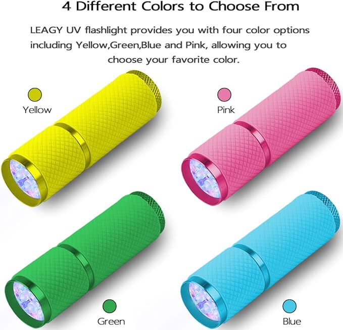 2 Pack 9 LED UV Flashlight - Black Light Torch with 6 AAA Batteries Included - Portable Ultraviolet Light for Leak Detection, Pet Urine Stains, Fluorescent Material Inspection & More(Yellow)