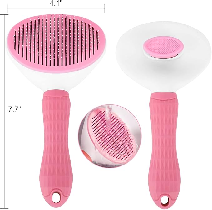 Depets Self Cleaning Slicker Brush, Dog Cat Bunny Pet Grooming Shedding Brush - Easy to Remove Loose Undercoat, Pet Massaging Tool Suitable for Pets with Long or Short Hair Pink