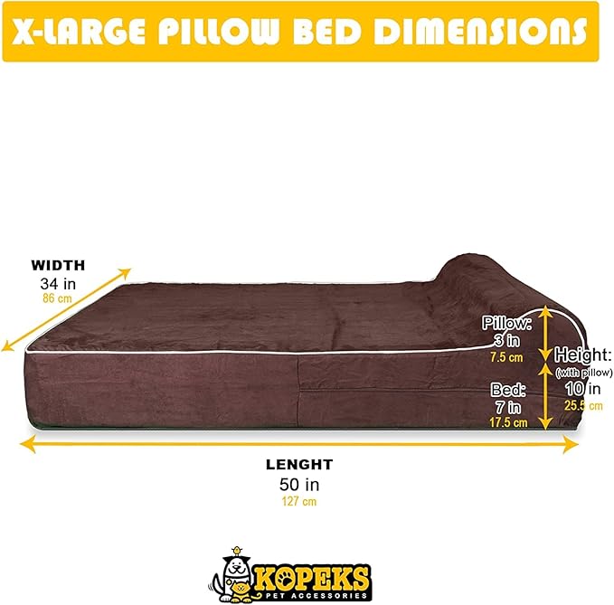 KOPEKS Dog Bed Replacement Cover Memory Foam Beds - Brown - Extra Large (Jumbo Size)