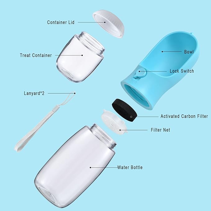 Dog Water Bottle with Food Container, Travel Puppy Water Bowl, Portable Pet Dispenser, Dog Stuff Accessories Items, Puppy Essentials Necessities for Yorkie Chihuahua Cat Walking and Hiking