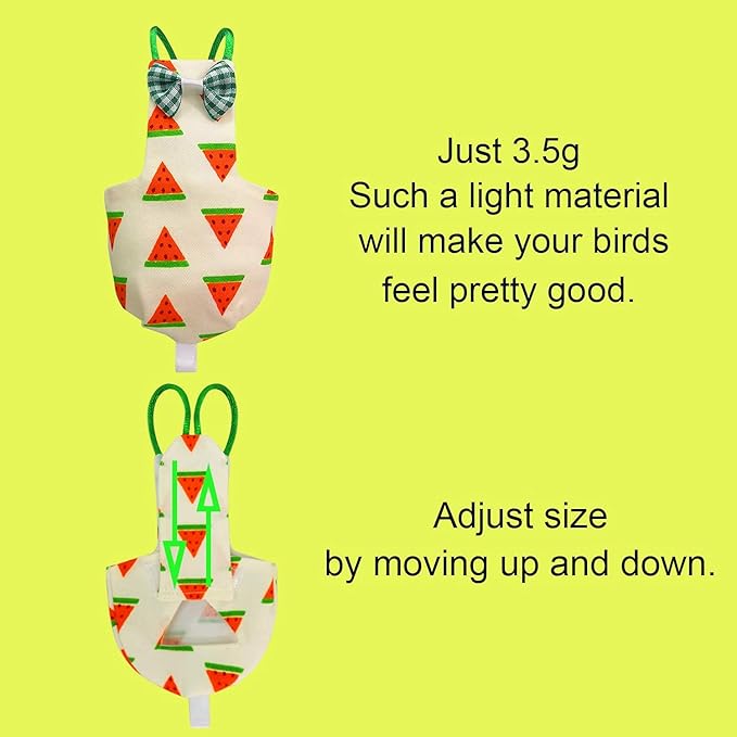 VANFAVORI Bird Diaper Harness Flight Suit Clothes with 80 Inch Flying Leash for Parrots Cockatiel Pet Birds, Watermelon,Including A Cotton Pad