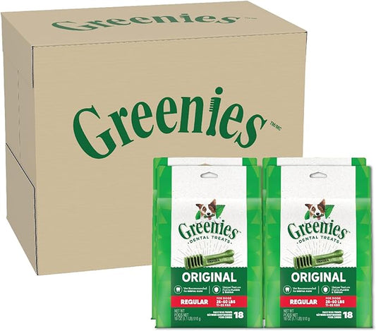 GREENIES Original Regular Natural Dog Dental Care Chews Oral Health Dog Treats, 72 oz. Pack (72 Treats)