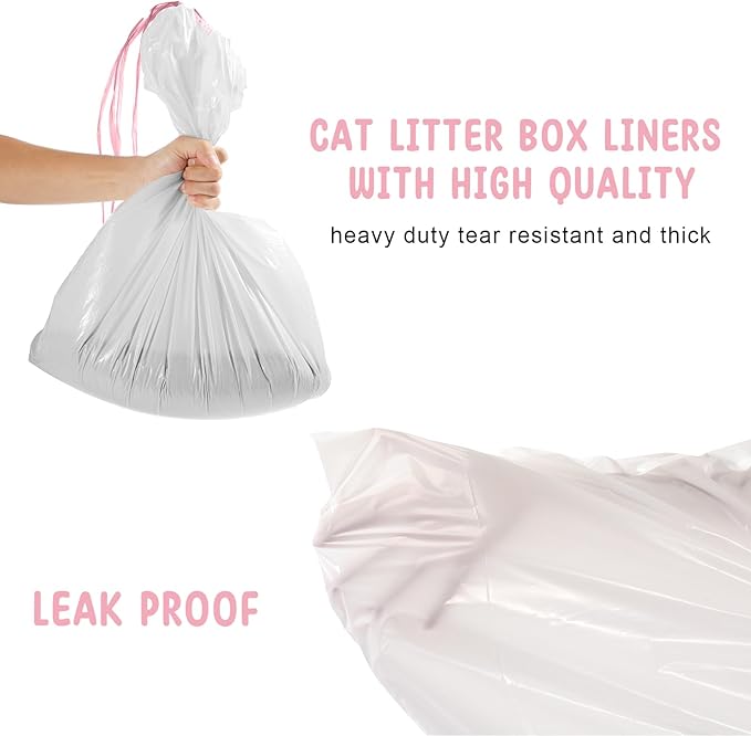 50 Count Jumbo Cat Litter Box Liners Large Drawstring Cat Litter Liners Unscented Tear Resistant Cat Litter Bags for Trash Waste to Keep Your Home Clean (White, Multicolor,39 x 22 Inch)