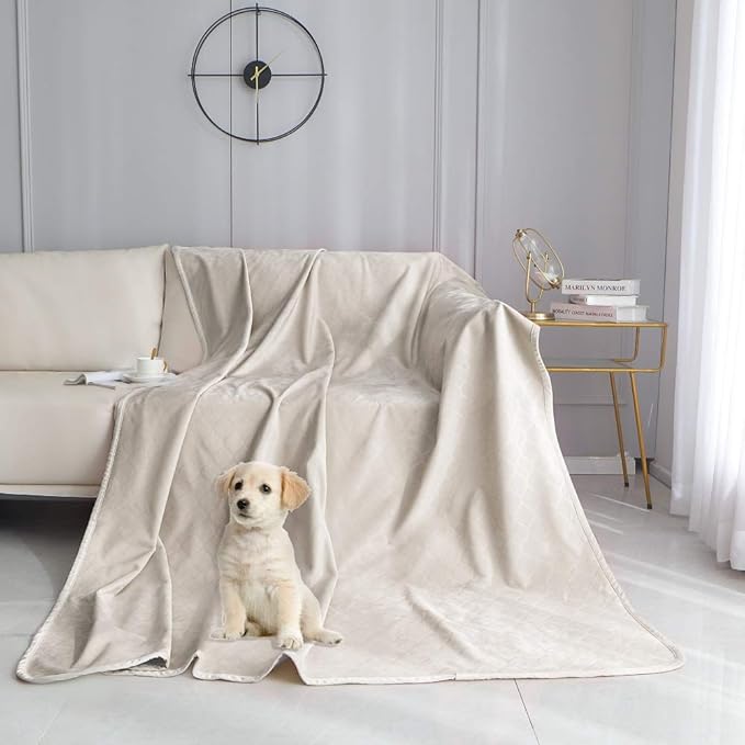 fuguitex Waterproof Dog Blanket Bed Cover Dog Crystal Velvet Moroccan Fuzzy Cozy Plush Pet Blanket Throw Blanket for Couch Sofa(40 * 60 inch, Cream+Sand)