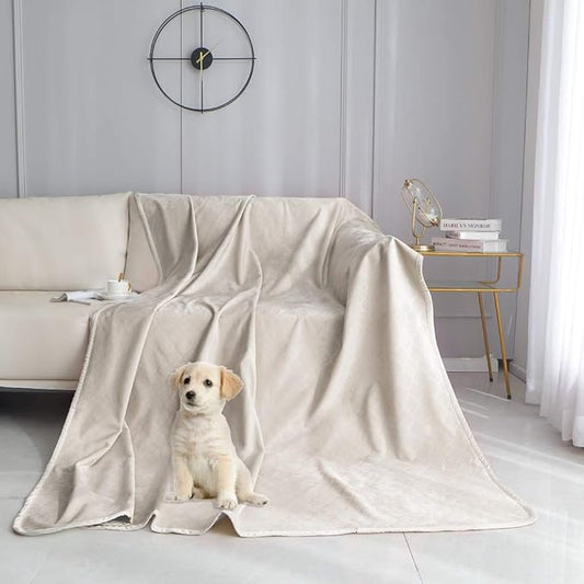 fuguitex Waterproof Dog Blanket Bed Cover Dog Crystal Velvet Moroccan Fuzzy Cozy Plush Pet Blanket Throw Blanket for Couch Sofa(40 * 60 inch, Cream+Sand)