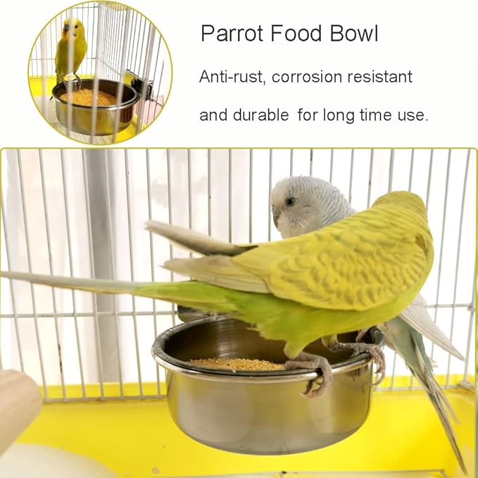 Tfwadmx Bird Feeding Dish Cups Parrot Food Bowl Clamp Holder Coop Cup, 2PCS Bird Cage Water Bowl for Parakeet African Greys Conure Cockatiels Lovebird Budgie Chinchilla