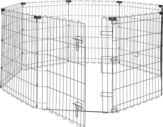 Amazon Basics - Octagonal Foldable Metal Exercise Pet Play Pen for Dogs, Fence Pen, Single Door, Small, 60 x 60 x 30 Inches, Black