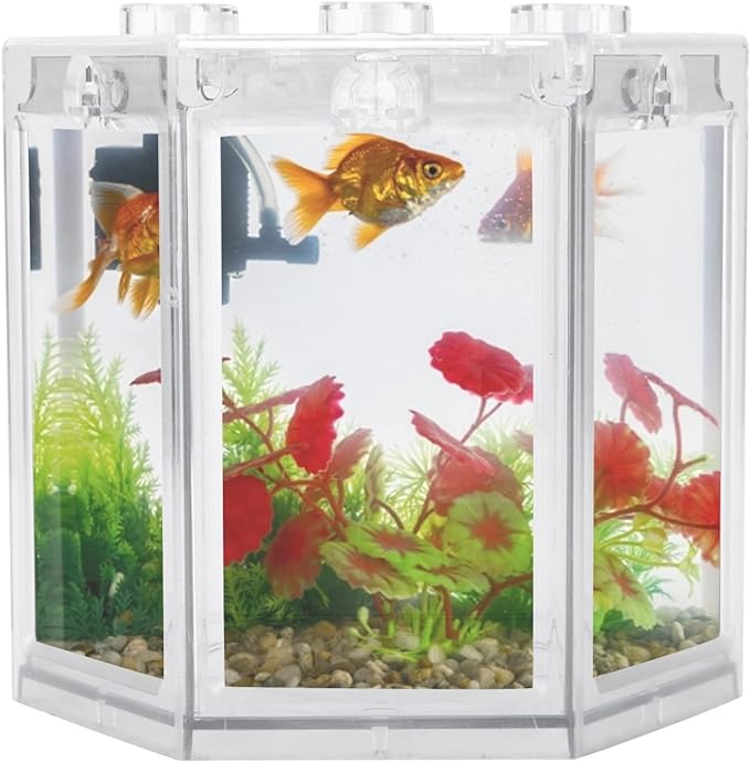 Tnfeeon Small Fish Plastic Hex Shape Superimposable Portable Mini Aquarium for Home Office Decoration