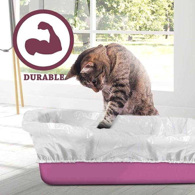 Alfapet Kitty Cat Pan Disposable, Elastic Liners- 10-Pack-for Large, X-Large, Giant, Extra-Giant Size Litter Boxes- with Sta-Put Technology for Firm, Easy Fit- Quick + Clever Waste Cleaners