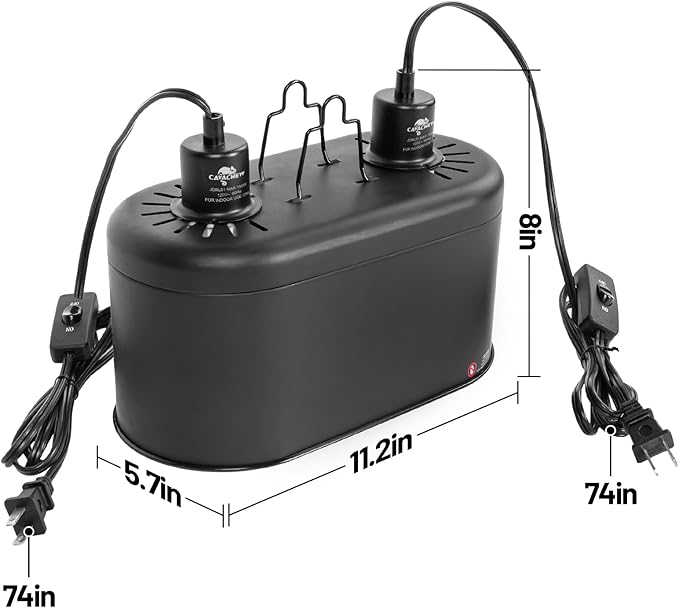 Dual Reptile Light Fixture with Separate Switches, 11.2in Double Dome Light Fixtures for Reptile Heat Lamp, Max 150W, Terrarium Habitat UVB Light Fixture for Reptiles Amphibians