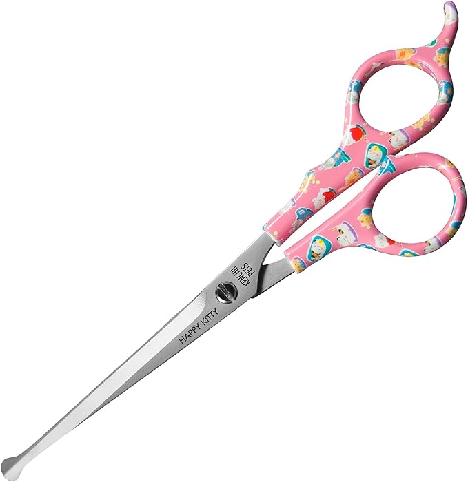 Kenchii Happy Kitty Ball Tip Shears Trimming Scissors for Cats | Pet Grooming Kitten Essentials | Stainless Steel Grooming Scissors for Cats | Safety Blunt Tip Scissors and Cat Grooming Tools | 6.5 In